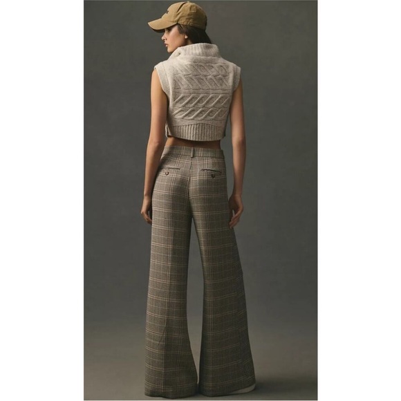 NWT SAINT ART Nessa Tan Midrise Houndstooth Plaid Straight Wide Leg Pant Size S - Picture 9 of 10